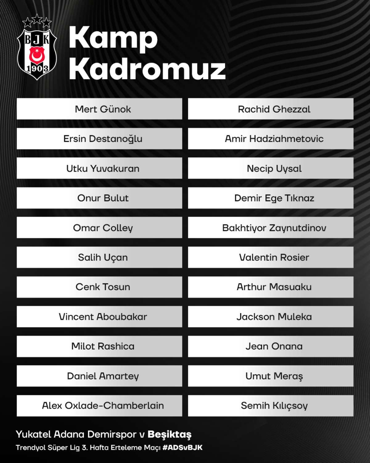 Beşiktaş, Adana Demirspor kamp kadrosunu duyurdu... 5 eksik!