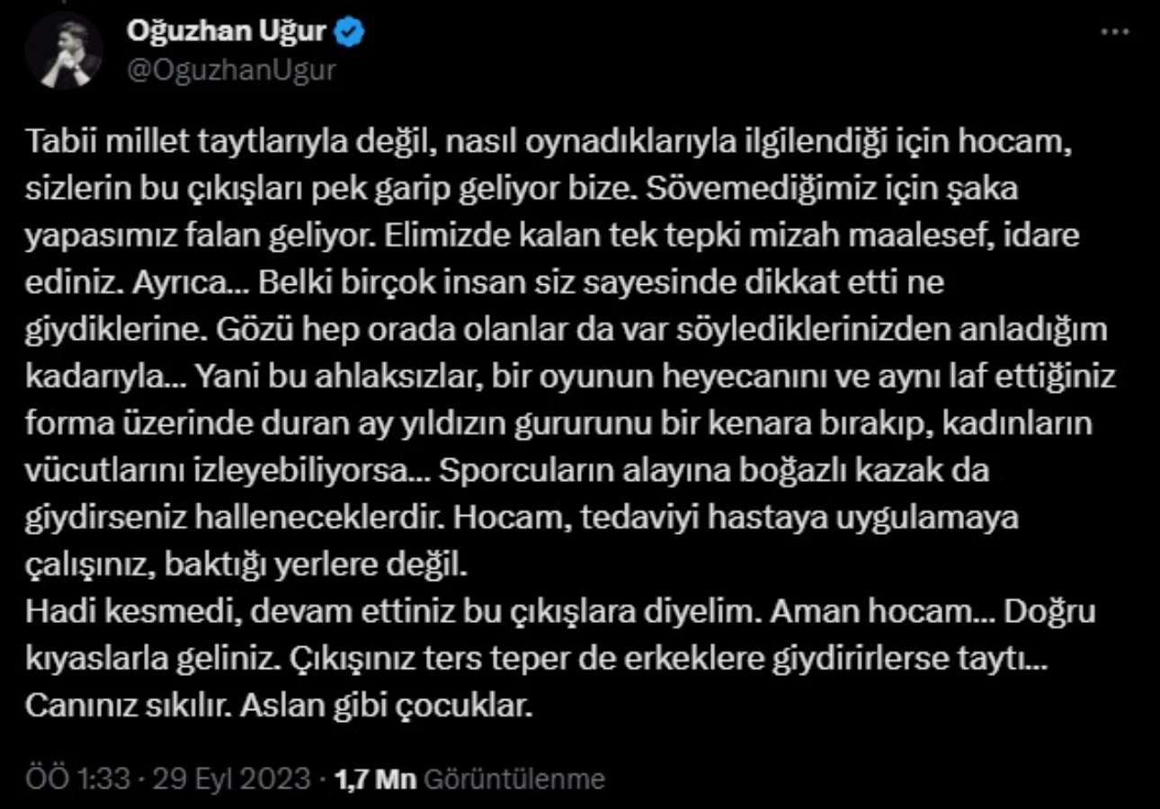 Filenin Sultanları'nı hedef alan Ebubekir Sofuoğlu'na, Oğuzhan Uğur'dan sert yanıt