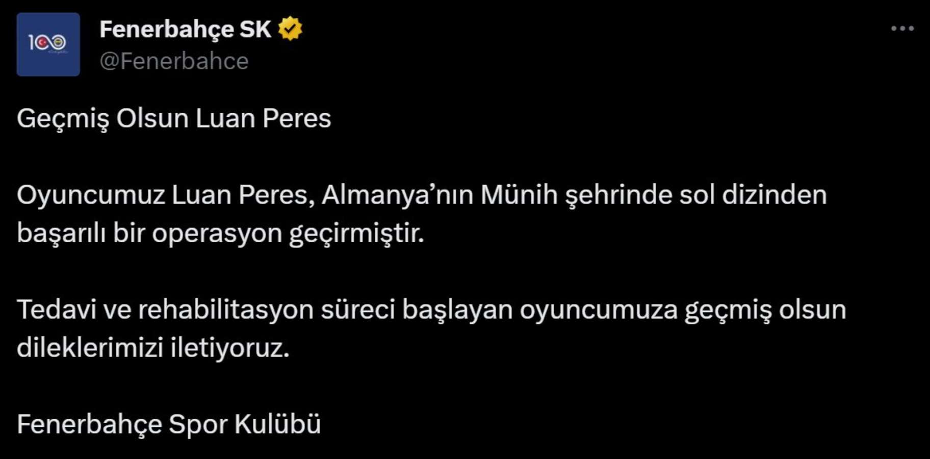 Fenerbahçeli Luan Peres sol dizinden ameliyat edildi