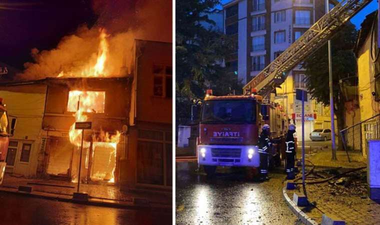 Alevler geceyi aydınlattı, tarihi bina alev alev yandı