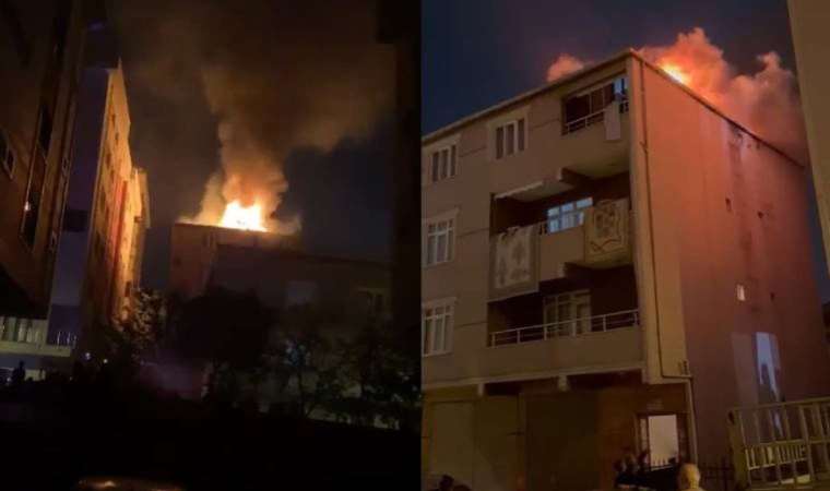 İstanbul’da korkutan yangın… 4 katlı binanın çatısı alev alev yandı!