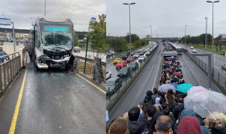Uzunçayır’da metrobüs kazası: Duraklarda uzun kuyruklar oluştu!