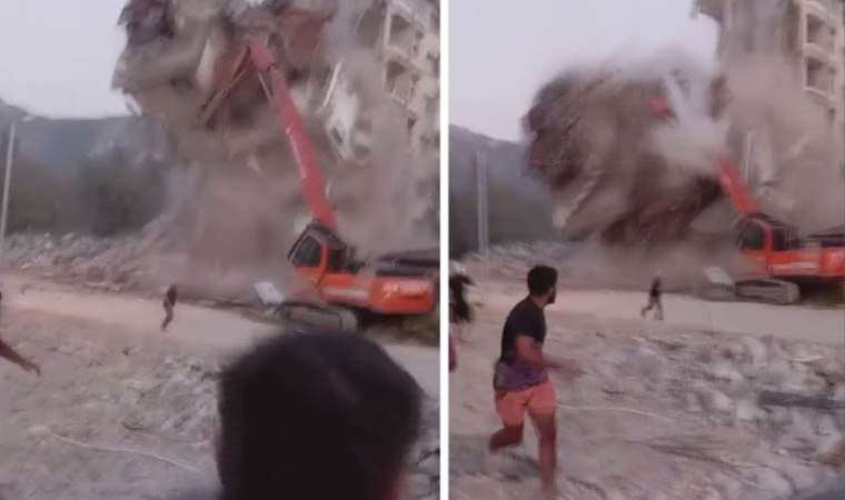 Yıkım esnasında bina çöktü: Operatör ölümden döndü