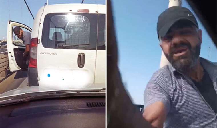 Köprüde bir maganda… Otomobile önce yumruk attı, sonra çarptı!