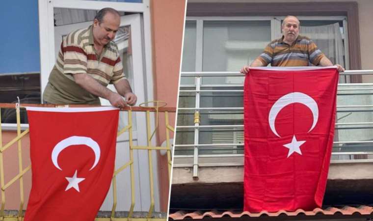 ‘Bayrak asan dayı’ bu defa 100’üncü yıl için balkona çıktı