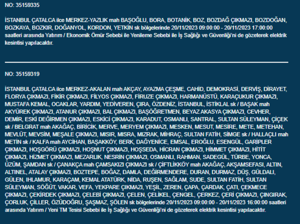 İstanbul'da 33 İlçede elektrik kesintisi: 20 Kasım Pazartesi elektrik kesintilerinin yapılacağı ilçeler hangileri? İstanbul'da elektrikler ne zaman gelecek?