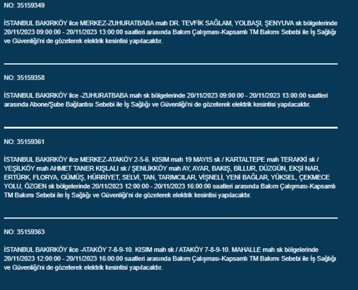 İstanbul'da 33 İlçede elektrik kesintisi: 20 Kasım Pazartesi elektrik kesintilerinin yapılacağı ilçeler hangileri? İstanbul'da elektrikler ne zaman gelecek?