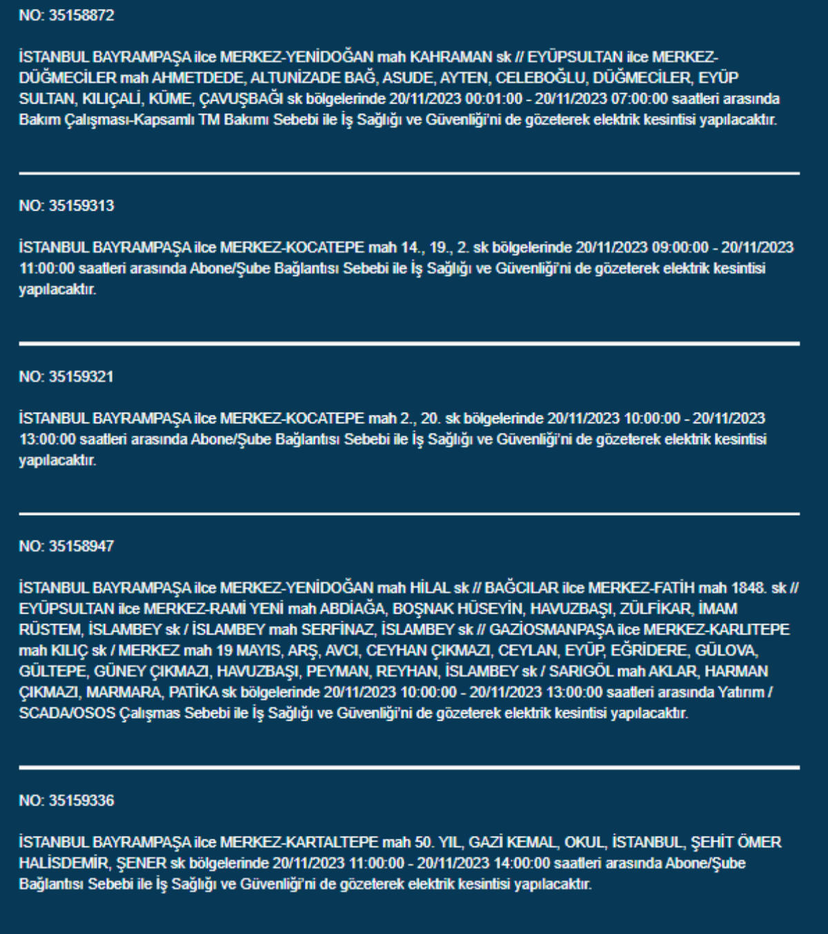 İstanbul'da 33 İlçede elektrik kesintisi: 20 Kasım Pazartesi elektrik kesintilerinin yapılacağı ilçeler hangileri? İstanbul'da elektrikler ne zaman gelecek?