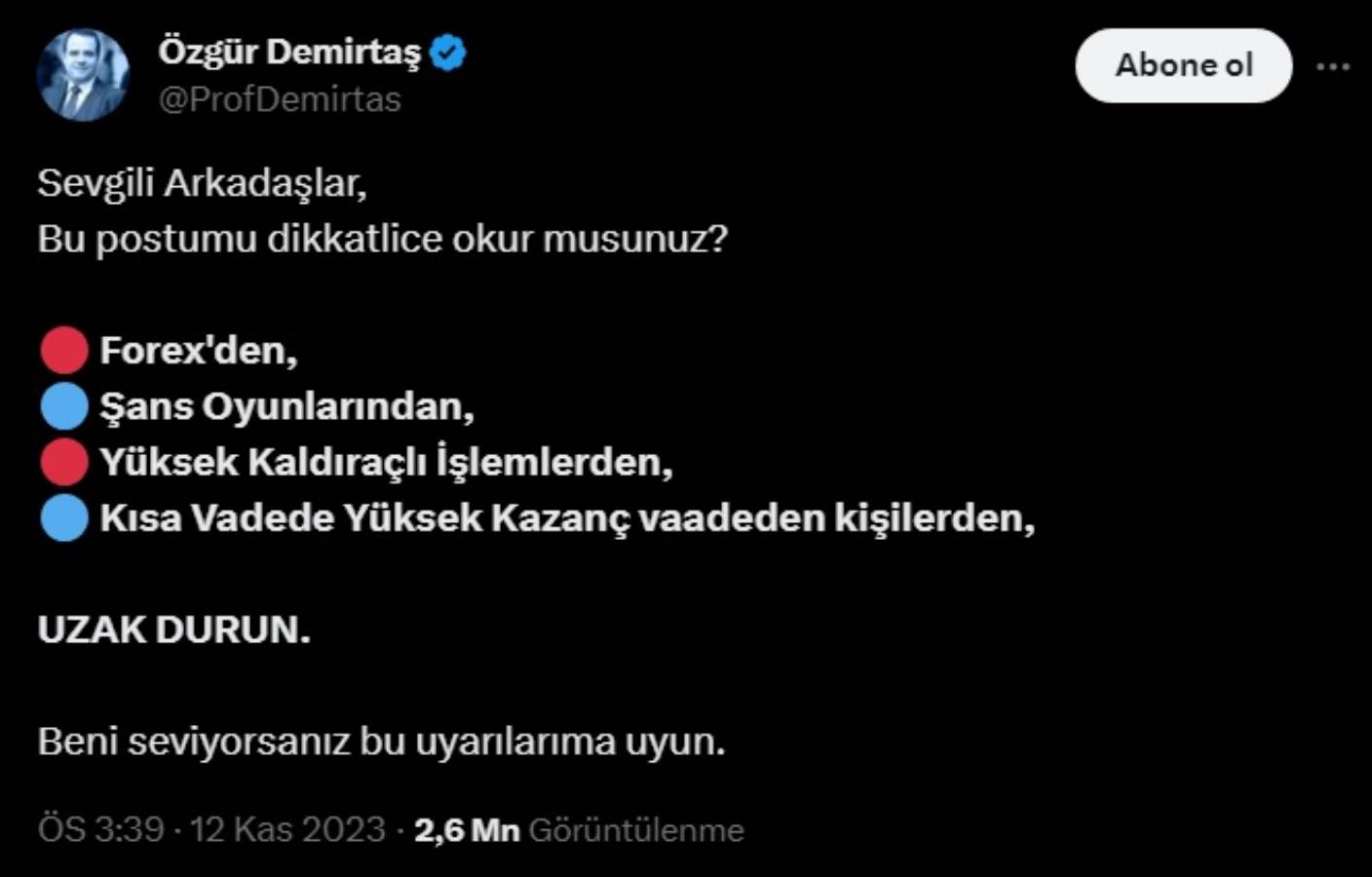 Özgür Demirtaş madde madde uyardı: 'Beni seviyorsanız, uzak durun'