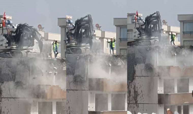 14 katlı binanın yıkılırken, çatıda dans etti!