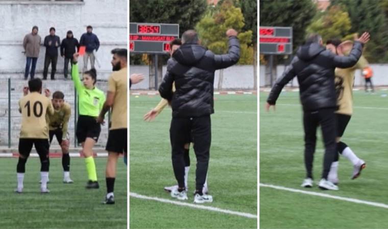Bölgesel Amatör Lig’de şoke eden görüntü: Kırmızı kart gören oyuncusunu tokatladı!