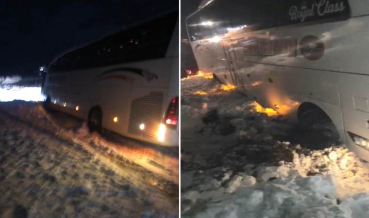 Otobüs kara saplandı… Yolcular mahsur kaldı