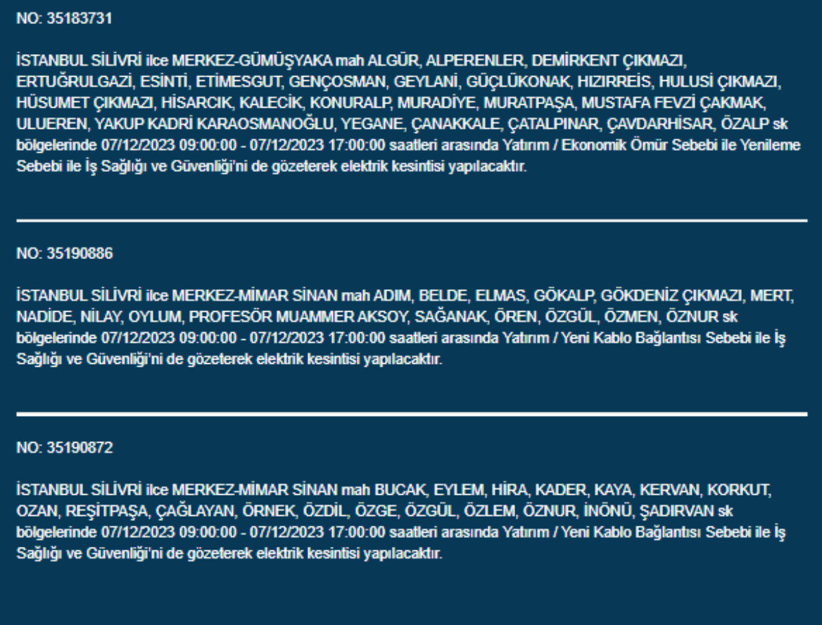 İstanbul'da 32 ilçede elektrik kesintisi: İstanbul'da bugün elektrik kesintisi yaşanacak ilçeler hangileri? İstanbul'da elektrikler ne zaman gelecek?