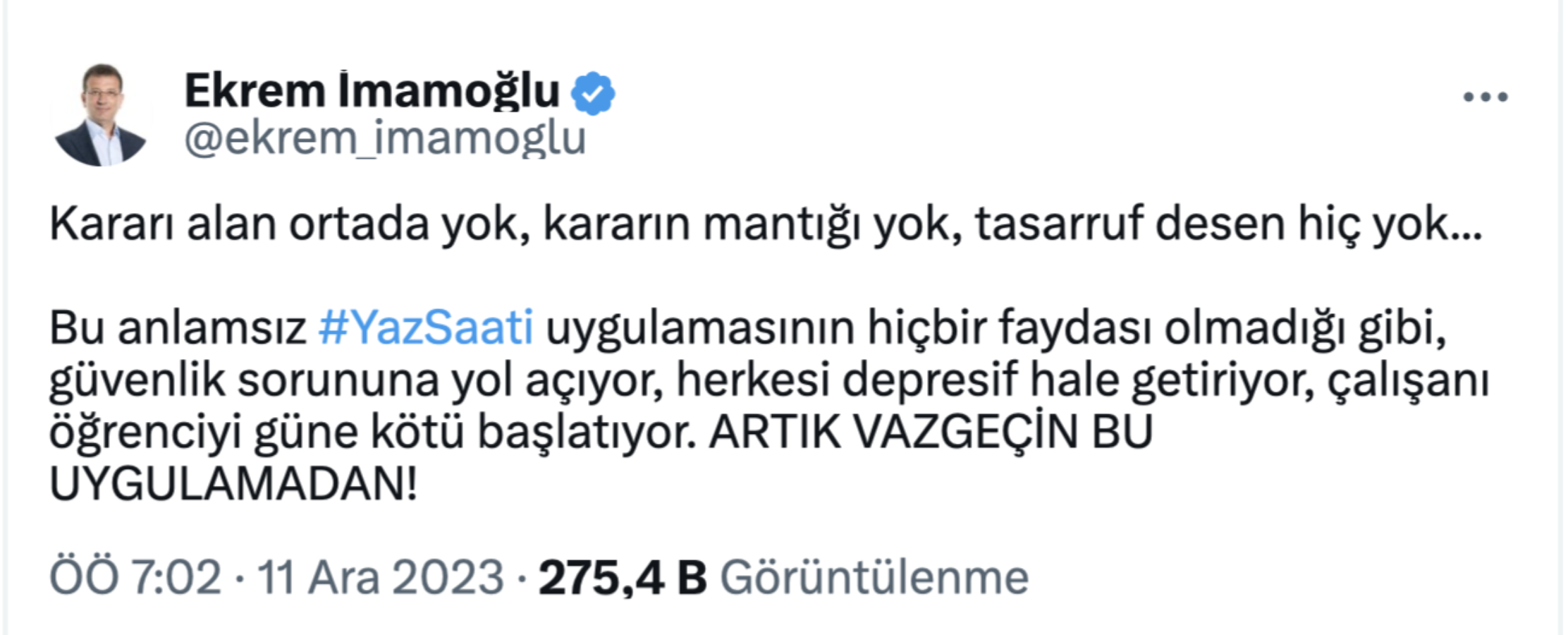 Ekrem İmamoğlu'ndan 'yaz saati' tepkisi: 'Artık vazgeçin!'