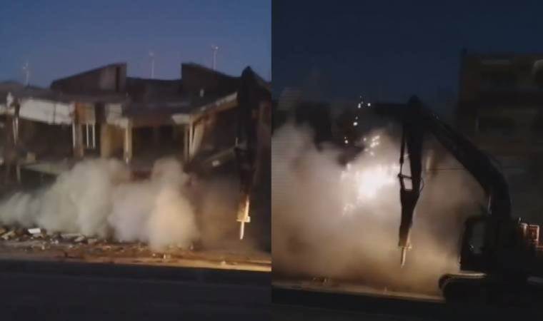 Depremde ağır yıkıma uğramıştı… Hatay’da hasarlı bina korna sesiyle yıkıldı!