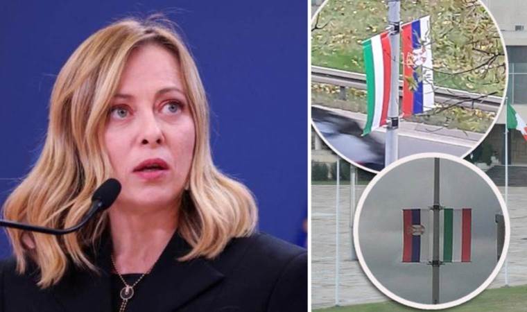 İtalyan Meloni’ye Sırbistan ziyaretinde Macaristan bayrağı şoku