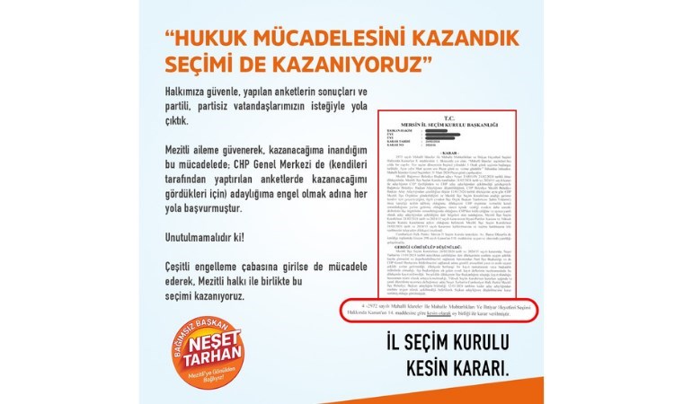 İl Seçim Kurulu’ndan Neşet Tarhan için kesin karar: Adaylığı uygun görüldü
