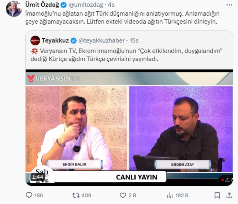 Melih Gökçek’in hedefi yine İmamoğlu: Yanlış çeviriyi paylaştı, ‘içeri alınmalı’ dedi