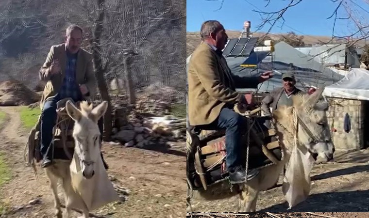 AKP’li aday araba çıkmayan köye eşek sırtında gitti: Oy istedi