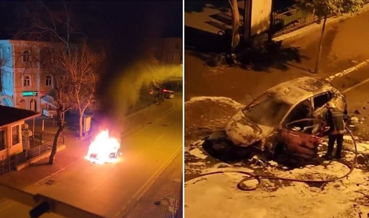 Park halindeki otomobil alev aldı
