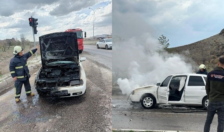 Seyir halindeki otomobil alev aldı