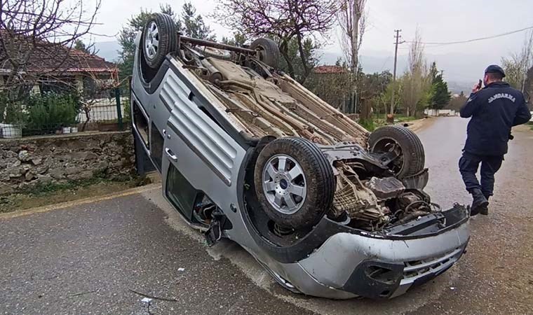 Torununu okuldan alan sürücü dönüş yolunda takla attı