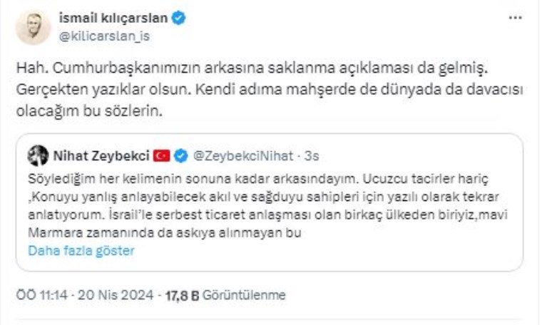 Yeni Şafak yazarından AKP'li Zeybekci'ye 'İsrail'le ticaret tepkisi: 'Daha gerzekçe açıklama duymadım, yazıklar olsun'