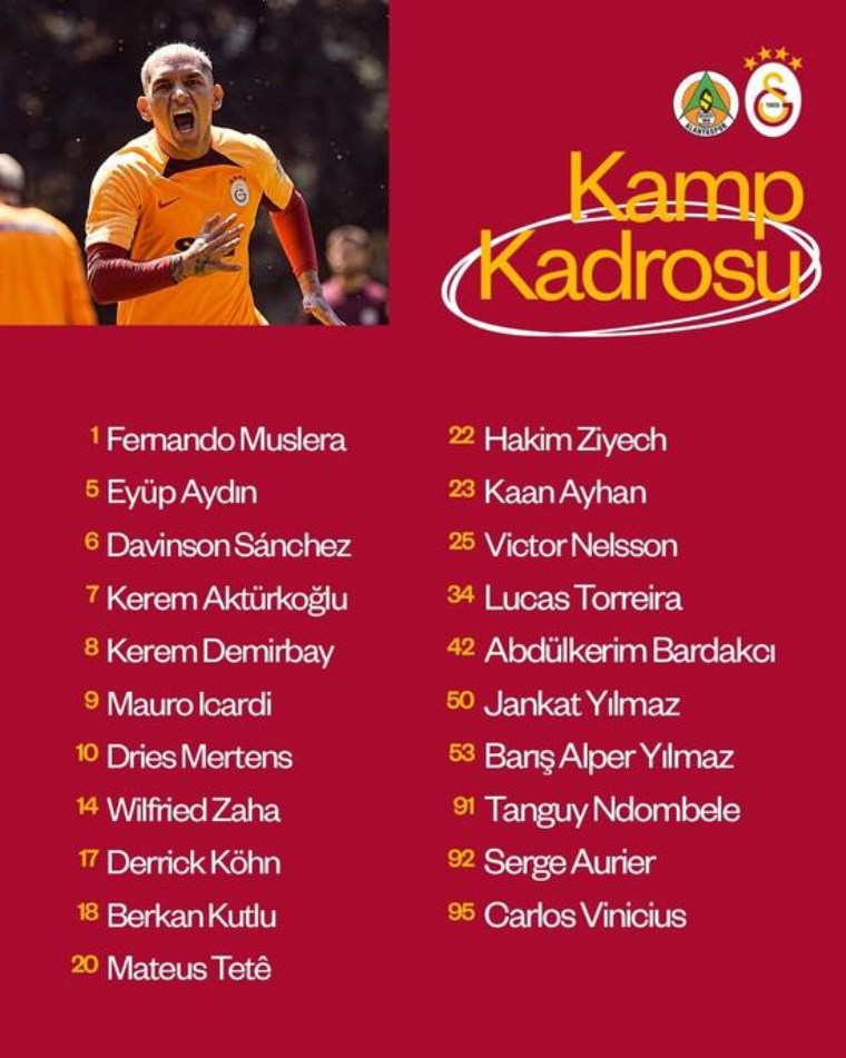 Kamp kadrosu açıklandı: Galatasaray'da Alanyaspor maçı öncesi 2 eksik!