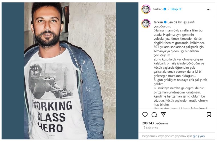 Tarkan'dan 1 Mayıs mesajı: 'Ben de bir işçi sınıfı çocuğuyum'