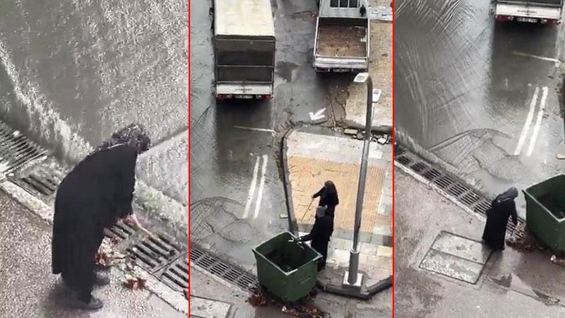 Yağışın etkili olduğu İstanbul’da örnek davranış: Mazgalları bastonuyla açtı